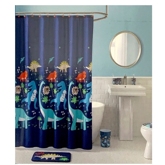 Matt & Maddie Dinosaur Fabric Shower Curtain 70 X 72 In Dark Blue Multicolor - Picture 7 of 11